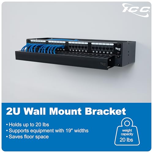 ICC 2U Hinged Wall Mount Rack Bracket, 6" Deep, 20 lb, Black, 1-Pack - size: 1 Pack, style: 2 RMS