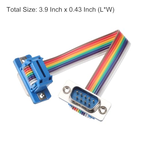 MECCANIXITY IDC Rainbow Wire Flat Ribbon Cable DB9 Male to DB9 Male 3.9 Inch Length 2.54mm Pitch Breadboard Jumper Wires for Electronic Projects - size: 3.9 Inch, style: DB9 Male to DB9 Male
