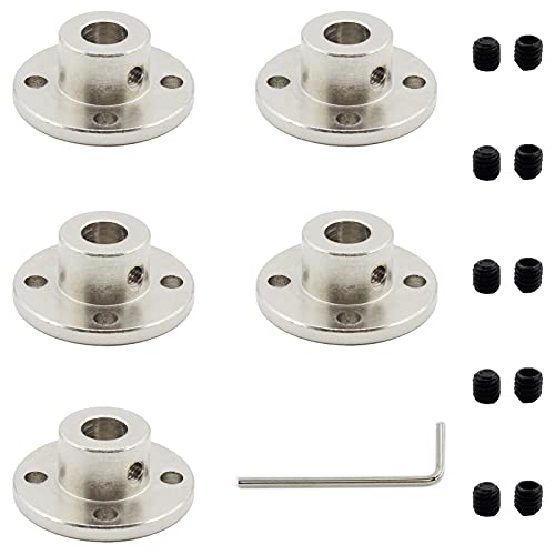 5 Pack Flange Coupling Connector, TTZEZE Rigid Guide Steel Model Coupler Accessory, Shaft Axis Fittings for DIY RC Model Motors,High Hardness Coupling Connector with Set Screws and Wrench 8mm(5/16") - color: 8mm(5/16")
