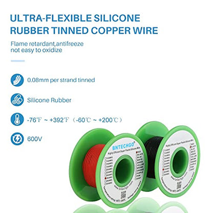 BNTECHGO 26 Gauge Silicone Wire Spool red 25ft and Black 25ft Flexible 26 AWG Stranded Tinned Copper Wire - size: 26 Gauge, 25ft per color