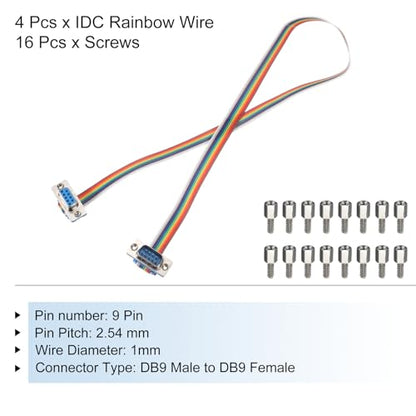 MECCANIXITY 4 Pcs IDC Rainbow Wire Flat Ribbon Cable DB9 Male to DB9 Female 19.7 Inch Length 2.54mm Pitch Breadboard Jumper Wires for Electronic Projects - size: 19.7 Inch, style: DB9 Male to DB9 Female