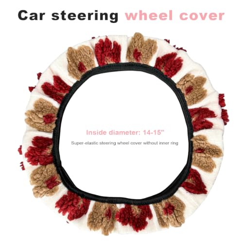 15" Plush Flower Car Steering Wheel Cover (Red) - color: Red