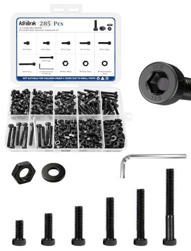 285PCS M4 Screws Assortment Kit, 12.9 Grade Alloy Steel Socket Head Cap Screws with Hex Nuts, Flat Washers, Metric Bolt Set S3 Hex Key Included, Galvanized, 3D Printing Electronics Repair - size: M4 285pcs