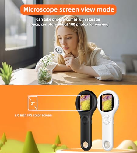 Microscope for Kids, Portable Digital Microscope with 500X Magnifying Glass, Handheld Camera Mini Pocket Magnification, Educational Christmas Birthday Gifts for Ages 4 5 6 7 8 9 10 11 12 - color: Milky white Rabbit