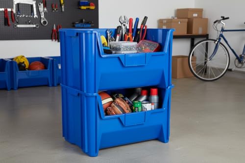 HE HUDSON EXCHANGE 20" x 15" x 12.5" (3 Pack) Plastic Giant Stackable Hopper Bin, Blue - color: Blue, size: 3 Pack