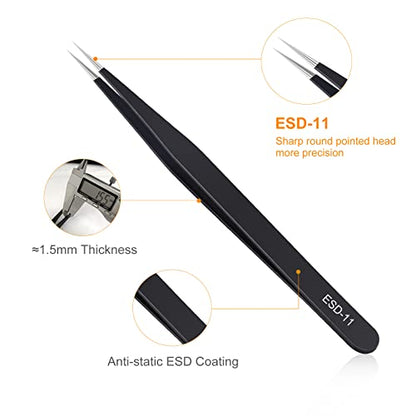 kaverme 3PCS Precision Tweezers Set, Upgraded Anti-Static Stainless Steel
