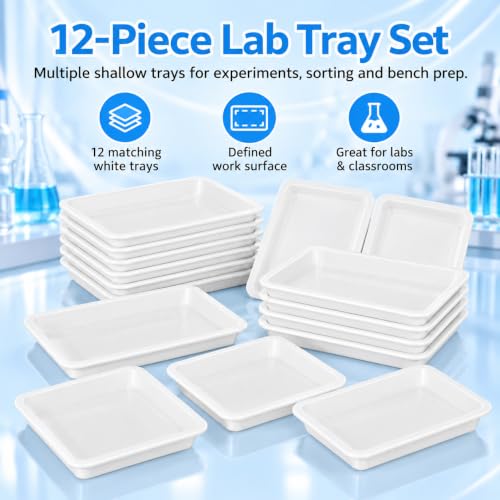 DOITOOL 12 Pcs Lab Trays, Chemical Resistant PP Spill Containment Trays