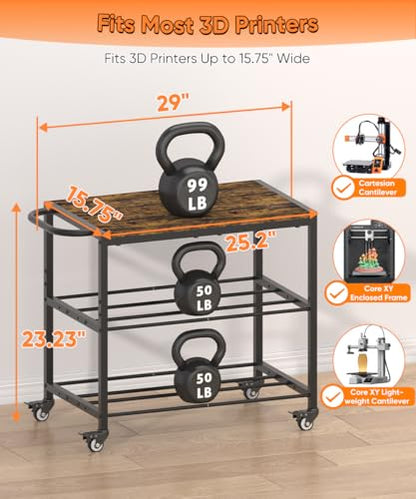 2-Tier 3D Printer Filament Storage Rack with Stand & Wheels, Black - color: black, size: 2-tier