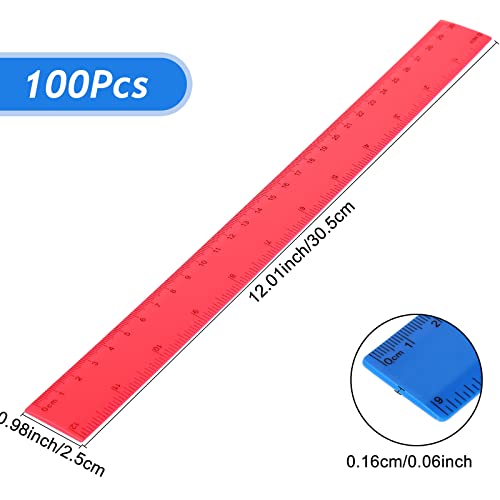 100 Pcs 12 Inch Rulers Bulk Plastic Kid Ruler for Back to School Supplies