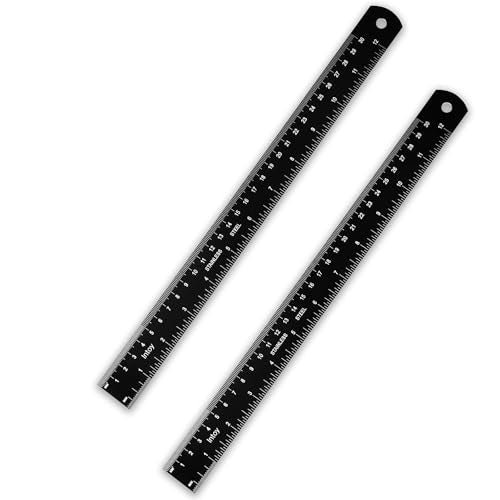 Metal Ruler 12 Inch 2 Pack, 30cm Stainless Steel Metric Ruler for Architects & Engineering, Professional Zero Start Straight Edge Ruler, Easy to Read Black Rule with Laser Etched Scales