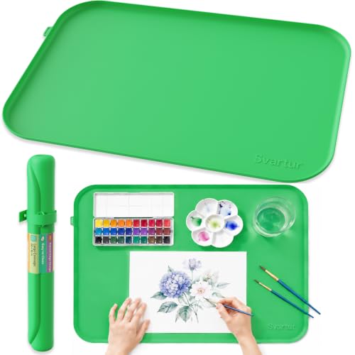 Silicone Craft Mat 24" x 16" with Raised Edge, Roll-Up Design with Storage Strap, Multi-Purpose Desk & Table Protector Silicone Art Mat for Crafts, Painting & DIY, Green - color: Green