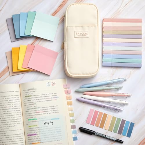 Jutom 39 Pcs Aesthetic Book Annotation Kit,Cream,Cute Style - color: Cream, style: Cute Style