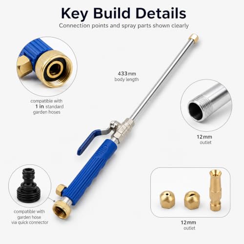 QWORK High Pressure Power Washer Wand, 39 Inch Water Hose Nozzle with Flexible Extension & 3 Brass Spray Tips for Car Wash, Gutter Cleaning, Patio, Pet Bath & Window Glass