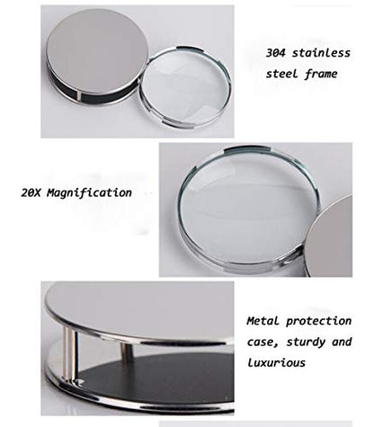 Mini 20X Folding Pocket Magnifier with Metal Case - Portable Reading Magnifying Glass for Inspection, Jewelry, Coins, Hobby, Travel - color: Metal
