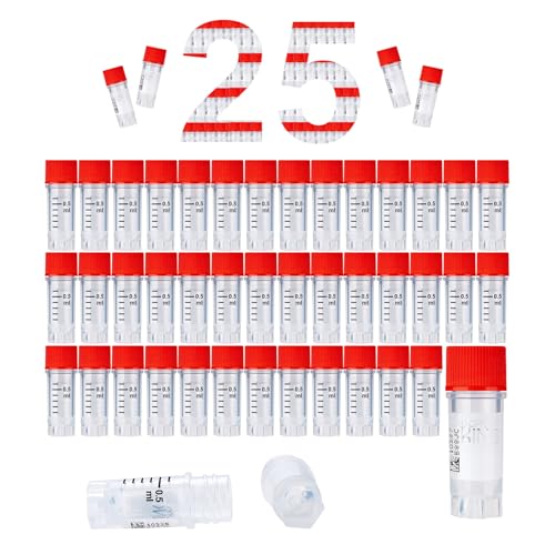 0.5ml Cryovials, Side-Coded, External Thread, Red, 25Pcs - color: Red, size: 0.5ml