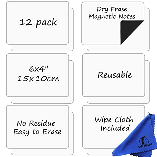 Dry Erase Magnets 6x4 in, Small Magnetic Whiteboard Notes for Fridge - color: White