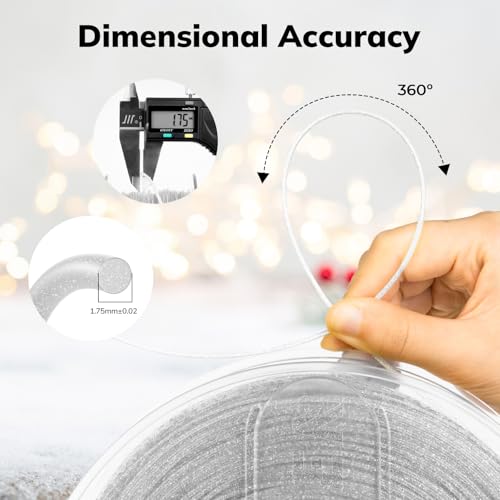 AMOLEN Shiny Glitter PLA 3D Printer Filament 1.75mm Shiny Silver with Sparkles and Glitters Dimensional Accuracy +/- 0.02mm 1KG/2.2lbs - color: Shiny Glitter Silver