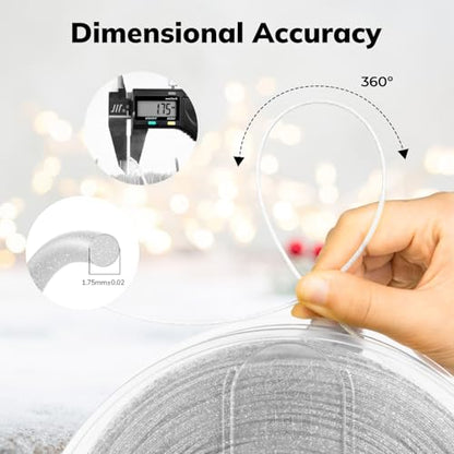 AMOLEN Shiny Glitter PLA 3D Printer Filament 1.75mm Shiny Silver with Sparkles and Glitters Dimensional Accuracy +/- 0.02mm 1KG/2.2lbs - color: Shiny Glitter Silver