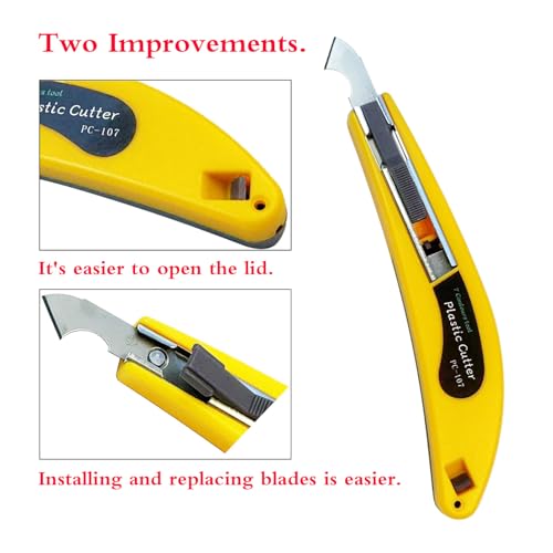 Professional Acrylic Plexiglass Sheet Cutter Scoring Knife Tool,With a Curved Handle,It Is More Convenient To Use.One handle,11 blades.(Yellow)