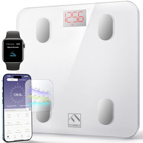 FITINDEX Smart Scale for Body Weight, BMI & Body Fat, 13 Metrics, Bluetooth - color: White Bluetooth Scale, size: 10.2 inches