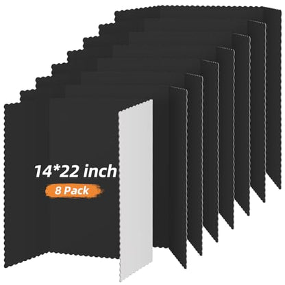 Henoyso 8 Pcs 14 x 22 Inch Black Tri Fold Poster Board Bulk for Display - color: Black, size: 14 x 22 Inch