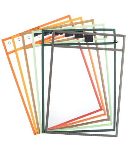 Mr. Pen- Reusable Dry Erase Pocket Sleeves, 10" x 14", 6 Pack, Colorful - color: Autumn, size: 6 Pack