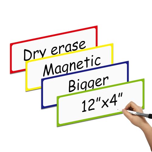 Magnetic Dry Erase Labels Larger 12"x 4", Big Dry Erase Magnetic Labels for Whiteboards, Fridge, School Classroom, Pack of 8 - color: Colored Border, size: 12 x 4 Inch