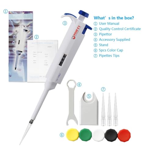 FOUR E'S SCIENTIFIC 10-100μL Pipette, Single-Channel Adjustable Pipettor - size: 05 (10-100ul)