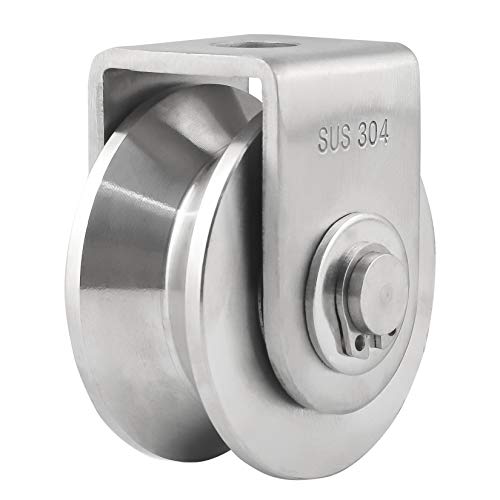 Pulley Block V Heavy Duty Single Wheel Pulley Block Duplex Bearing 304 Stainless Steel Grooved Wheel Smooth Loading 880lb/400 Kg for Material Handling and Moving Gym - size: V Type Slot Pulleys 2.125in