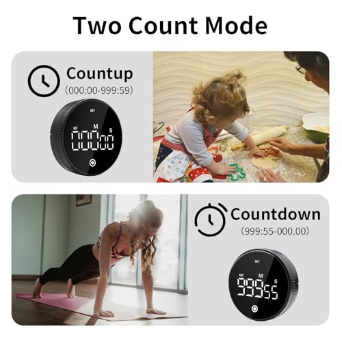 Digital Kitchen Timer, Magnetic Visual Countdown Countup Timer with Large LED Display, Adjustable Volume, Easy for Seniors and Kids, for Cooking, Classroom, Fitness, Study (2 * Black) - color: 2 * Black