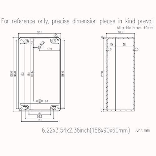 Junction Box, Zulkit Project Box IP65 Waterproof Outdoor Box ABS Plastic Electrical Boxes Electronic Enclosure Black 6.22 x 3.54 x 2.36 inch (158 x 90 x 60mm) - size: 6.22'' x 3.54'' x 2.36''(Pack of 1)