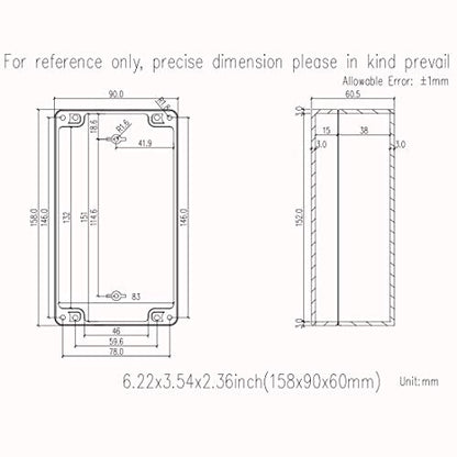 Junction Box, Zulkit Project Box IP65 Waterproof Outdoor Box ABS Plastic Electrical Boxes Electronic Enclosure Black 6.22 x 3.54 x 2.36 inch (158 x 90 x 60 mm)(Pack of 2) - size: 6.22'' x 3.54'' x 2.36''(Pack of 2)