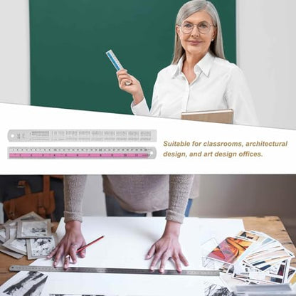 HARFINGTON 4pcs Metal Straight Ruler 30cm Metric SAE Aluminum Alloy Measuring Rulers Scale Tools with Hole for Measure Study Reading Classroom Office, Pink - color: Pink, size: 30cm