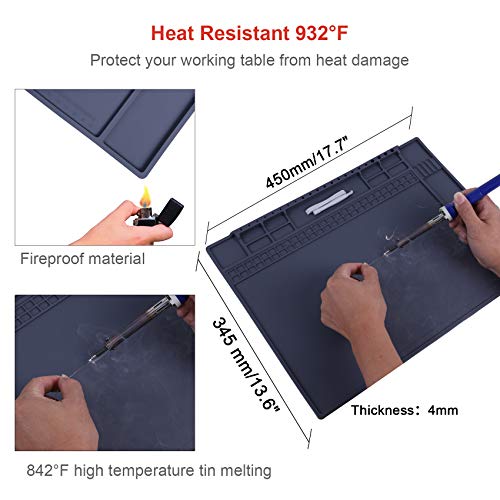Premium Heat Resistant 932°F Anti Static Mat for Computer, Laptop, Cellphone Electronics Repair, HPFIX ESD Work Mat with Static Grounding Kit Include Grounding Plug, Grounding Cord, ESD Wristband