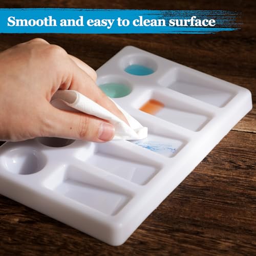 Humyoun 6 Pcs 10-Well Plastic Paint Palette Rectangular Paint Mixing Palette White Watercolor Mixing Tray Art Trays for Art Party Students Classroom Oil Watercolor DIY Craft