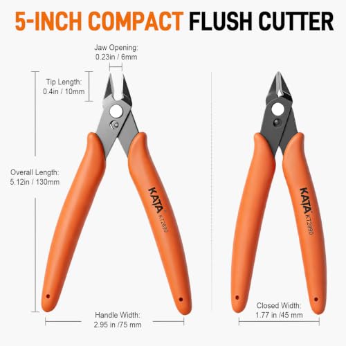 KATA Micro Wire Cutters, 5-Inch Precision Flush Cutter Tool for Electronics - color: 2 Pack 5" Orange