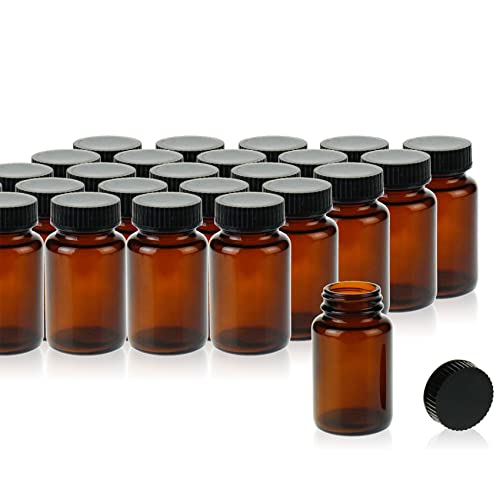 PEKYBIO 24 Pack 100ML Amber Glass Wide Mouth Packer Bottle with Cap - size: 100 mL (3.4 fl oz) Packer Bottle
