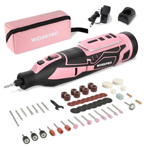 WORKPRO Pink 12V Cordless Rotary Tool Kit for DIY Crafts - color: Pink