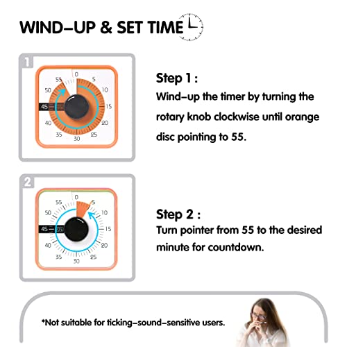 TWENTY5 SEVEN Countdown Timer 7.5 inch; 60 Minute 1 Hour Visual Timer – Classroom Teaching Tool Office Meeting, Mechanical Countdown Clock for Kids Exam Time Management Magnetic, Orange - color: Orange