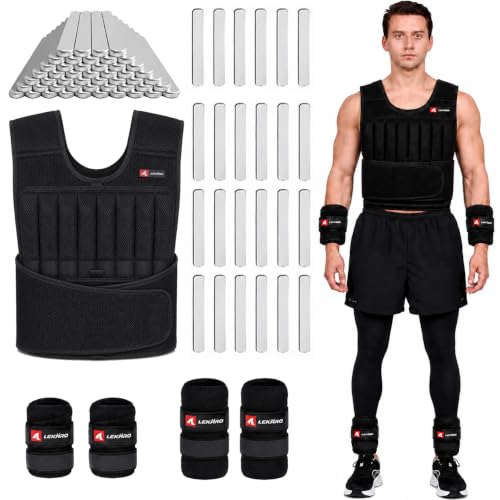 44LB 5-Piece Weighted Vest Wrist Ankle Weights Set with Steel Plates - size: ‎‎‎44LB-WEIGHTED VEST SET