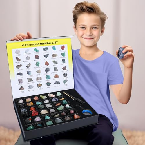36pc Rock & Mineral Collection Kit for Kids, STEM Earth Science Set