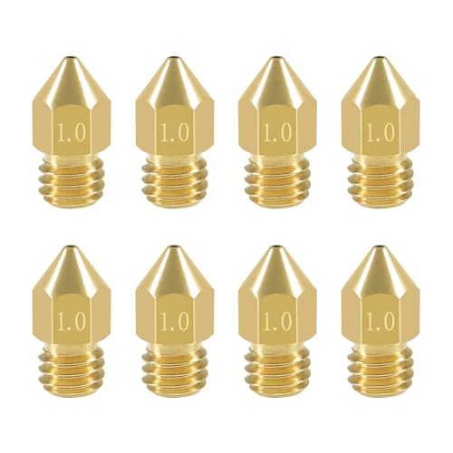 Aokin 8 Pcs 1.0mm MK8 Extruder Nozzles 3D Printer Nozzles for Creality Ender 3/3 Pro/3 V2, Ender 5/5 Pro, CR-10/10S, Makerbot, Anet A8 3D Printer - color: 1.0mm