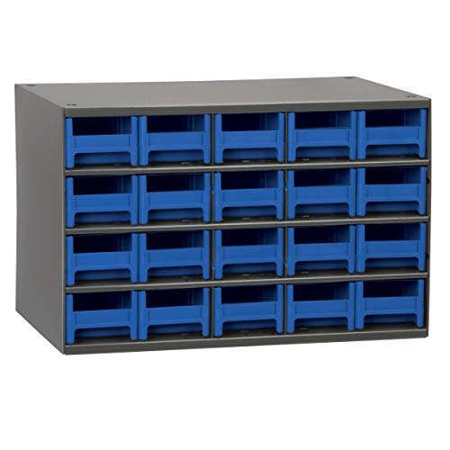 Akro-Mils 19320 Steel Parts Garage Storage Cabinet Organizer for Small Hardware, Nails, Screws, Bolts, Nuts, and More, 17-Inch W x 11-Inch D x 11-Inch H, 20-Drawer, Gray Cabinet/Blue Drawers - color: Gray Cabinet/Blue Drawers, size: 20-Drawer