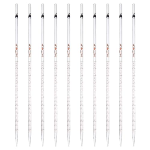 PATIKIL 2ml Glass Graduated Pipettes +/- 0.012ml, 10Pcs Coded Bands - size: 2ml