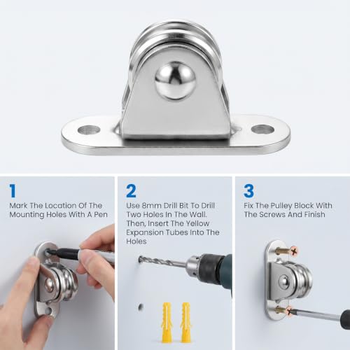 8 Pack Small Pulley Block Silent Pulley Wheel Heavy Duty Fixed Pullies Loading 176 lb, 1" Mini Duplex Pulleys Roller Frictionless Silent Wheel for Cord Material Handling Moving and DIY Project