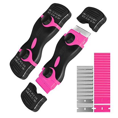 Razor Blade Scraper, 2 Pack Pink Double Edge Razor Scraper Remover Tool - color: Pink