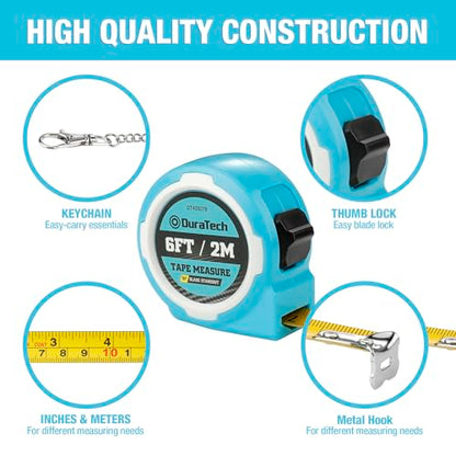 DURATECH Mini Tape Measure, 2 PCS 6FT Inch/Metric Small Tape Measure
