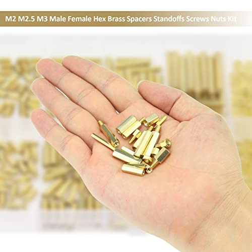 421 Pieces M2 M2.5 M3 Male Female Hex Brass Standoffs Spacers Screws Nuts Kit, Kindroufly Brass Standoffs Assortment Kit for PCB Motherboard - size: M2 M2.5 M3 Brass Standoffs