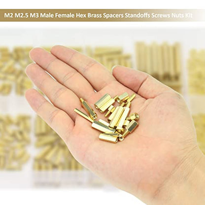 421 Pieces M2 M2.5 M3 Male Female Hex Brass Standoffs Spacers Screws Nuts Kit, Kindroufly Brass Standoffs Assortment Kit for PCB Motherboard - size: M2 M2.5 M3 Brass Standoffs