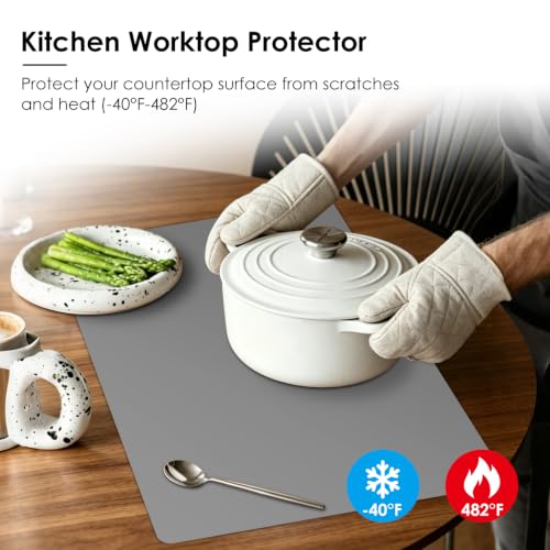 KitchenRaku Extra Large Silicone Mat for Kitchen Worktop Protector, Thickened Nonstick Heat Resistant Countertop Mat, Nonskid Placemat, Craft Mat, Table Mat (Grey, 23.6"x31.5") - color: Gray, size: 31.5"L x 23.6"W